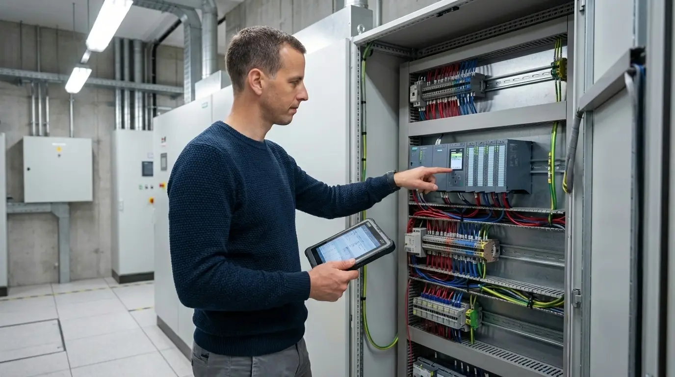 Christoph Tietzsch bei der Arbeit am Schaltschrank
